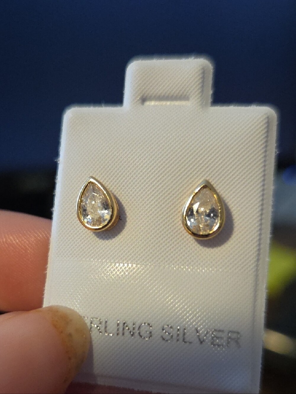 Gold Teardrop Cubic Zirconia Stud Earrings - Sterling Silver